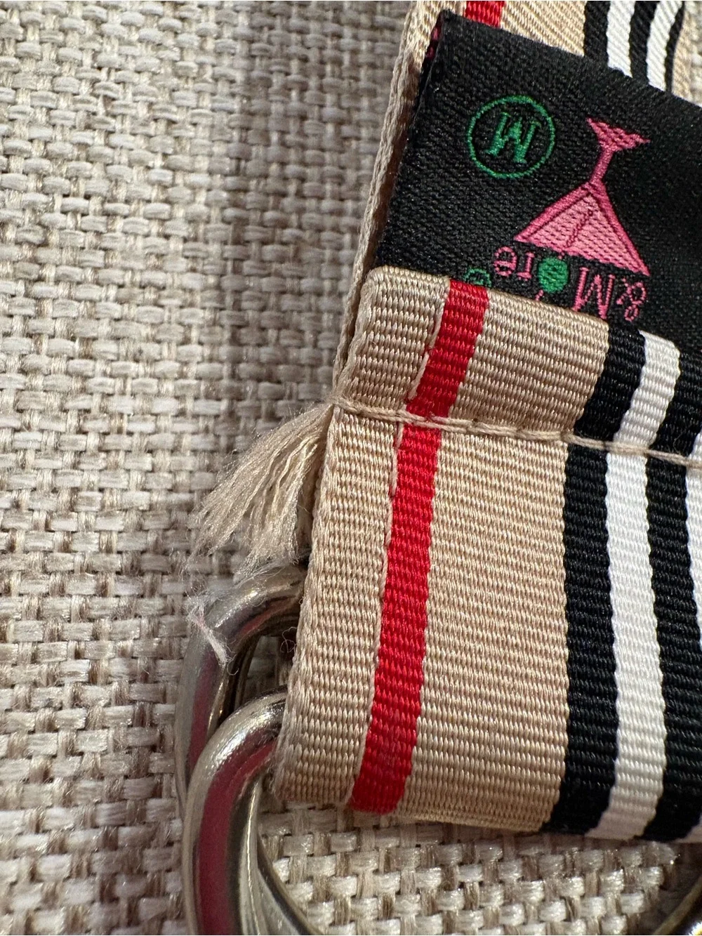 Striped Canvas D Ring Belt Tan Black White Red Adjustable 40 Inch